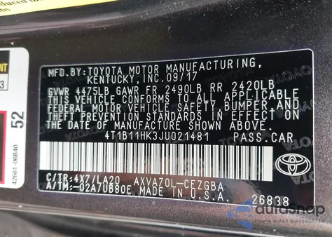 2018 Toyota Camry Xle из США, поврежденный, VIN 4T1B11HK3JU021481